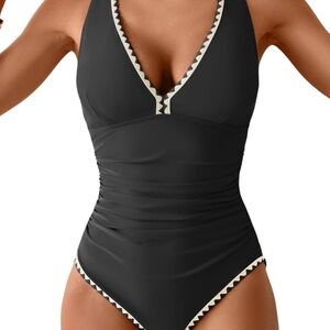 Chic Black and Cream One-Piece Swimsuit